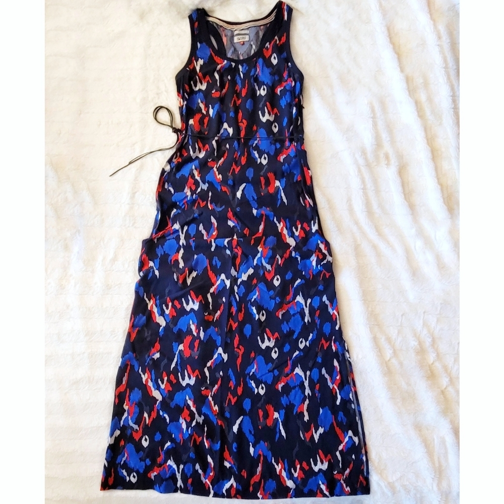 Like New RARE Hilfiger Denim Maxi Dress String Belt Abstract Black Blue XS - Picture 1 of 12
